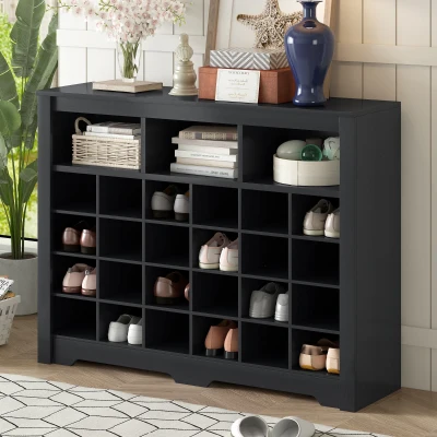 Modern 24-Cubby Shoe Cabinet, Black
