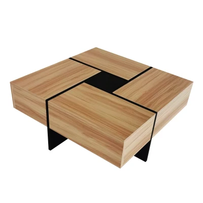 Unique Design Coffee Table with 4 Hidden Storage Compartments, Brown