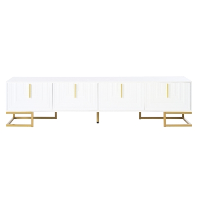 Modern TV Stand with Metal Legs and Gold Handles for TVs Up to 80", White+Gold