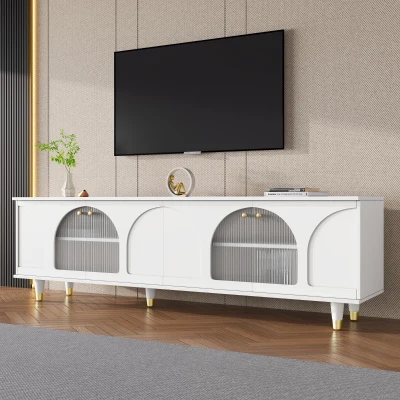 Contemporary TV Stand with Adjustable Shelves for TVs Up to 78", White