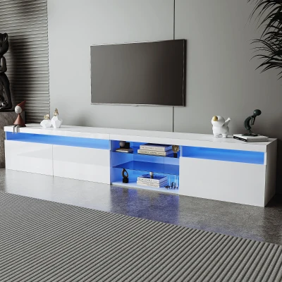 TV Stand with 2 Glass Shelves, White