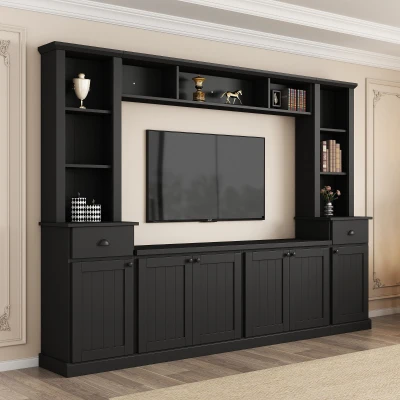 Minimalist Storage TV Stand for TVs Up to 75" with Adjustable Shelves, Black