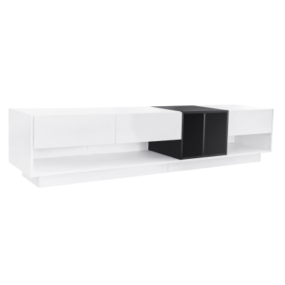 Functional TV Stand with Open and Hidden Storage, White