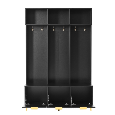 Modern Hall Tree with Bench, Black+Gold