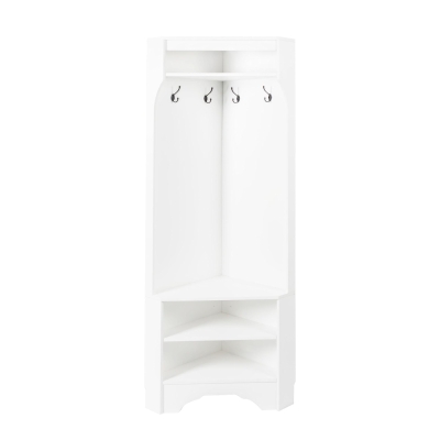 Minimalist Corner Hall Tree with Shoe Bench, White