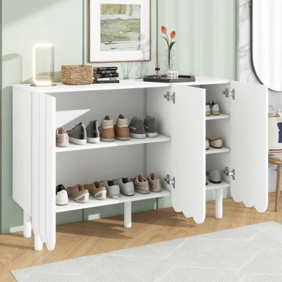 Minimalist Storage Shoe Cabinet with Adjustable Shelves, White