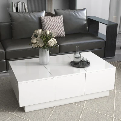 Coffee Table with Hidden Storage, White