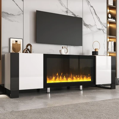 Modern TV Stand for TVs up to 78" with Electric Fireplace, White