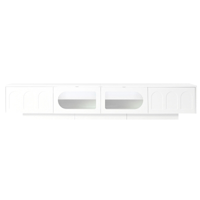 TV Stand with Fluted Tempered Glass Doors for TVs Up to 95", White