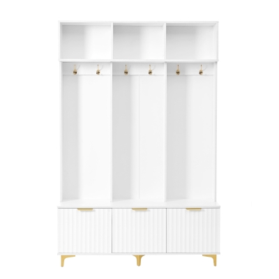Modern Hall Tree with Bench, White+Gold