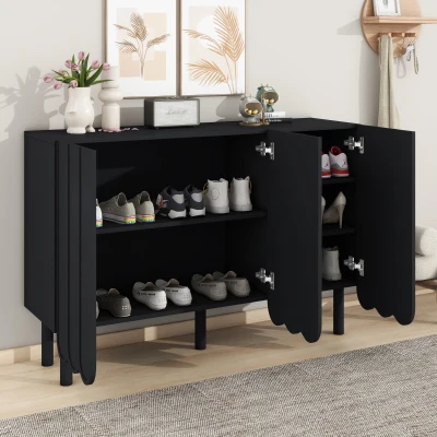 Minimalist Storage Shoe Cabinet with Adjustable Shelves, Black