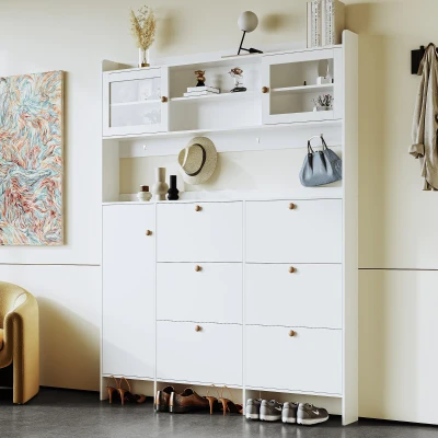 Multifunctional Shoe Cabinet with Storage Shelf, White
