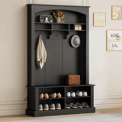 47.5'' Wide Hall Tree with Shoe Storage, Black