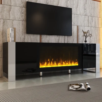Modern TV Stand for TVs up to 78" with Electric Fireplace, Black