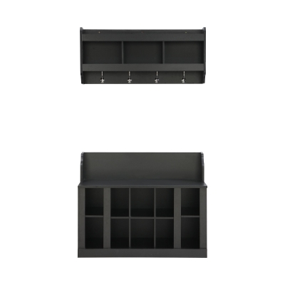 Shoe Cabinet Storage with Shelves and 4 Hooks, Black