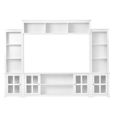 Modern Multifunctional TV Stand for TVs Up to 70" with Glass Door and Bridge, White