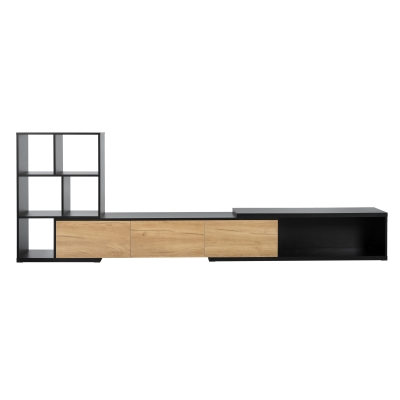 Extendable TV Stand with 3-Tier Bookshelves, Black