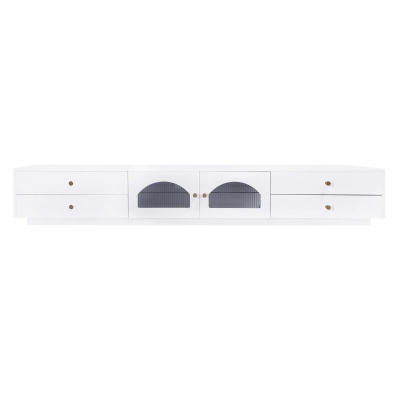 Luxurious TV Stand with Fluted Glass Doors, White