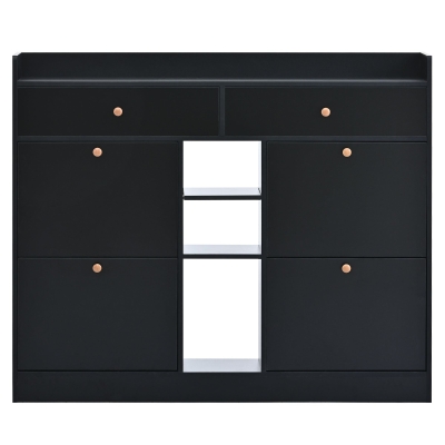 Modern Shoe Cabinet with 4 Flip Drawers, Black