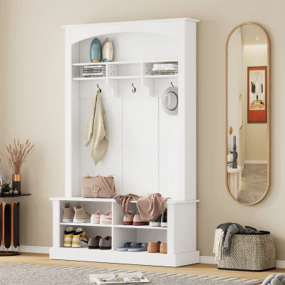 47.5'' Wide Hall Tree with Shoe Storage, White