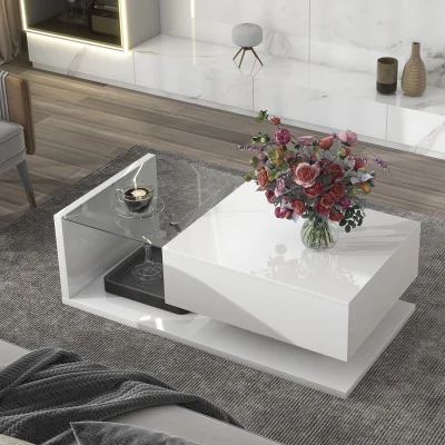 Modern Coffee Table with Tempered Glass, White