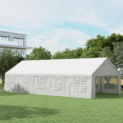Outsunny 32'x16' Heavy Duty Carport Canopy Tent, White