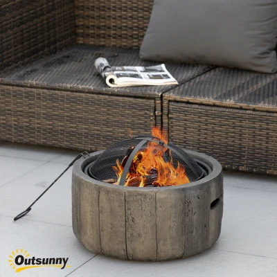 Outsunny 18" Outdoor Fire Pit, Metal Wood Burning, Dark Brown