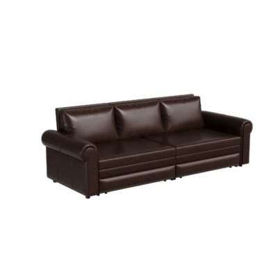 94" 3-in-1 Convertible Sleeper Sofa with Nailhead Trim & Rolled Arm, Dark Brown