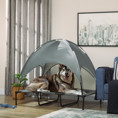 PawHut Elevated Dog Bed with Canopy, Portable Raised Dog Cot for XL Sized Dogs, Indoor & Outdoor, 48" x 36" x 43", Grey