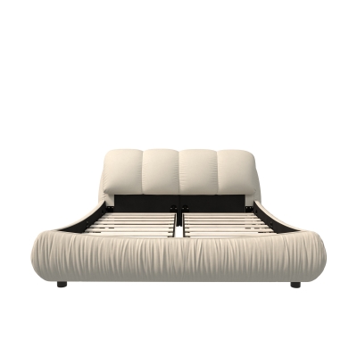 Queen Size Upholstered Bed with Oversized Padded Backrest, Beige