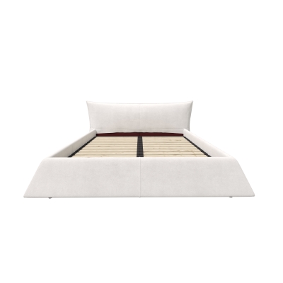 King Size Upholstered Platform Bed with Special Shaped Velvet Headboard, Cream