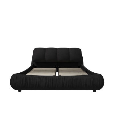 King Size Upholstered Bed with Oversized Padded Backrest, Black