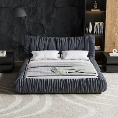 King Size Upholstered Bed with Removable Cushion, DARK GREY