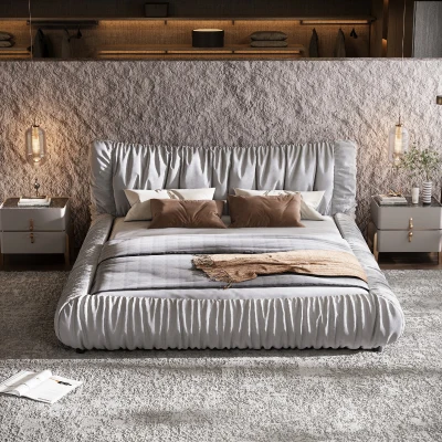 King Size Upholstered Bed with Removable Cushion, LIGHT GREY