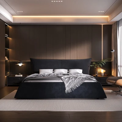 King Size Upholstered Platform Bed with Velvet Headboard, Black