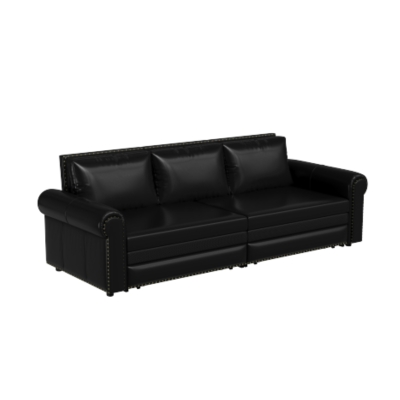94" 3-in-1 Convertible Sleeper Sofa with Nailhead Trim & Rolled Arm, Black