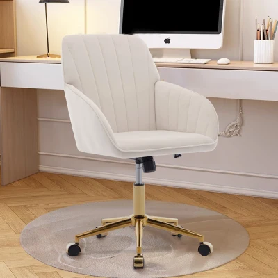 Adjustable Ergonomic Swivel Chair with Velvet Cushion and Lumbar Support, Beige