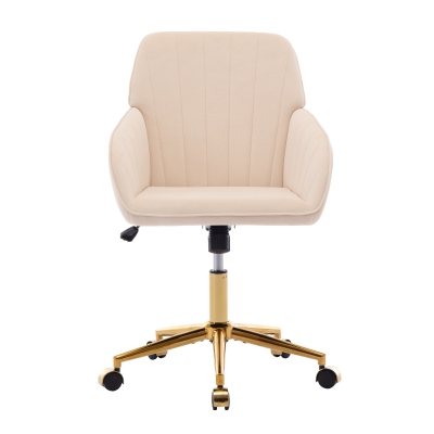 Adjustable Ergonomic Swivel Chair with Velvet Cushion and Golden Base, khaki