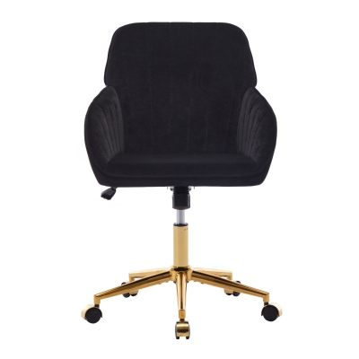 Adjustable Ergonomic Swivel Chair with Velvet Cushion and Lumbar Support, Black