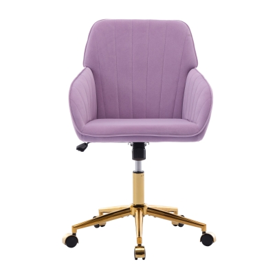Adjustable Ergonomic Swivel Chair with Golden Base and Lumbar Support, Lilac