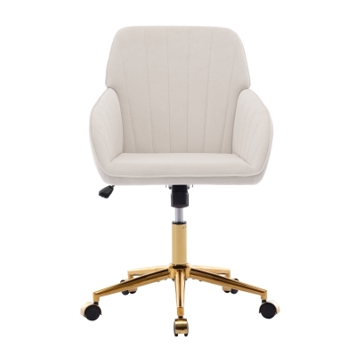 Adjustable Ergonomic Swivel Chair with Velvet Cushion and Lumbar Support, Beige