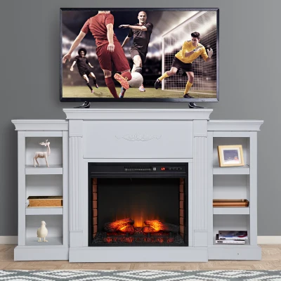 HOMCOM 70" Electric Fireplace TV Stand, Media Console, Cream White