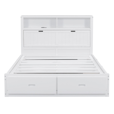 Wood Queen Size Hydraulic Platform Bed with Storage LED Headboard, White