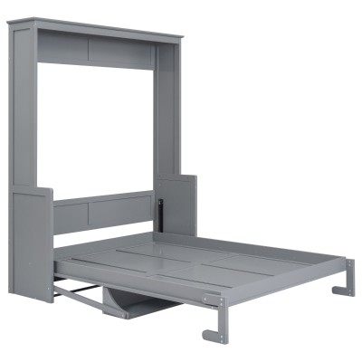 Space-Saving Design Queen Size Murphy Bed with Shelf, Gray