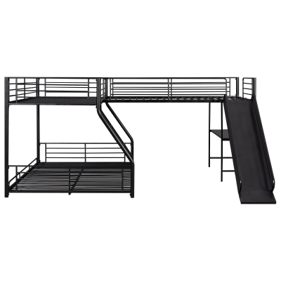 L-Shaped Twin over Full Bunk Bed with Twin Loft, Black