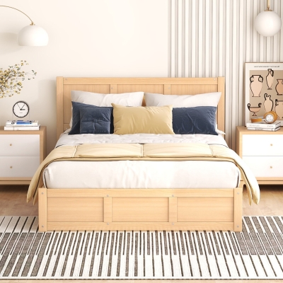 Full Size Wood Platform Bed with Underneath Storage, Natural