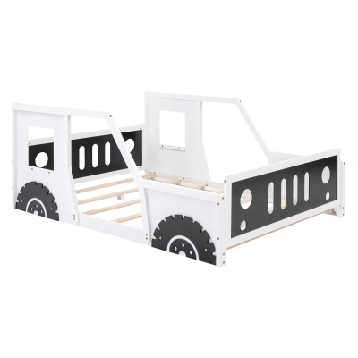 Full Size Classic Car-Shaped Platform Bed with Wheels, White