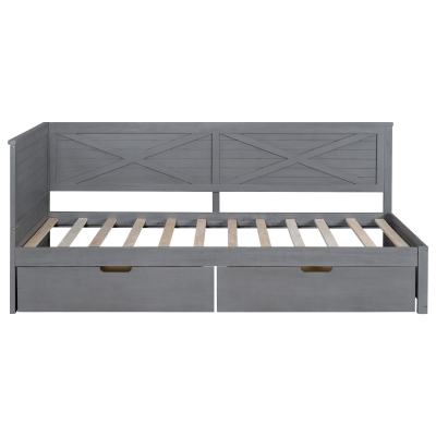 Twin Size Wood Daybed with 2 Drawers, Grey