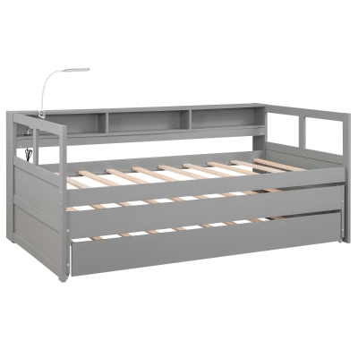 Twin XL Wood Daybed with 2 Trundles, Gray