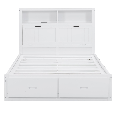 Wood Full Size Hydraulic Platform Bed with Storage LED Headboard, White